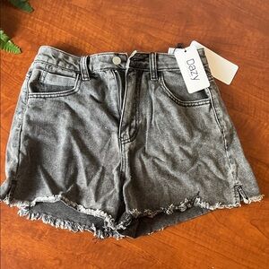 Short Denim Black Gray High Rise Pockets Frayed Shorts